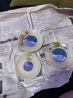 Vintage Floral Accent Plates with Iridescent lusterware